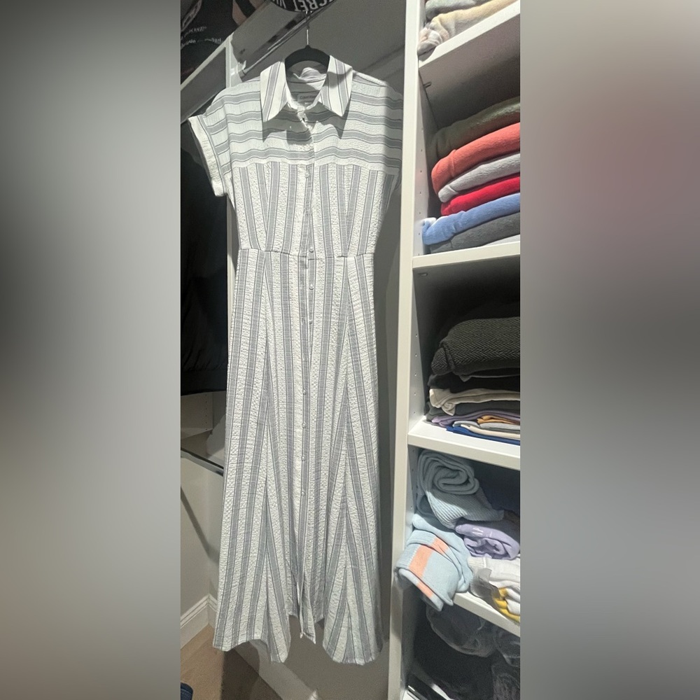 Calvin Klein White and Gray Sheath Maxi Dress Sleeveless Square Neck